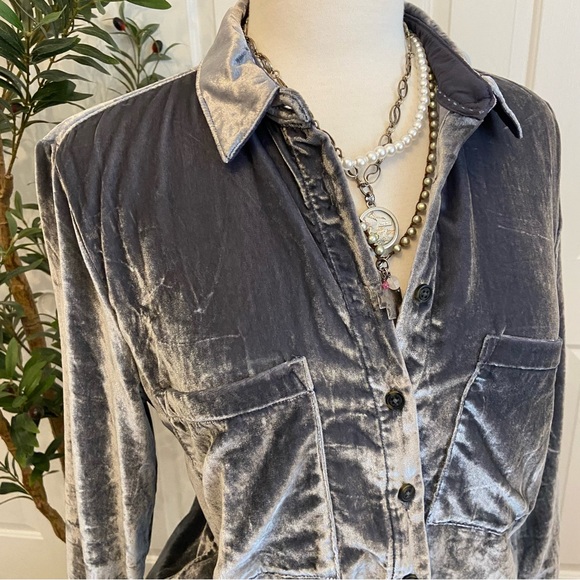 Pilcro Velvet Shirt in Silver Gray-Blue 💠 LIKE NEW Button Down - Picture 7 of 12
